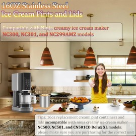 Stainless Steels Fit for Ninja Creami Containers- 4 Pack, 16oz Cups, Compatible with Ninja NC301, NC300, NC299AMZ, Fit for Ninja Creami Stainless Steel Pint, Silicone Lids, NC301 Creami Containers
