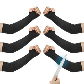 PATIKIL 16 Inch Cut Resistant Sleeve, 3 Pairs Arm Safety Protectors Sleeves with Thumb Hole Level 5 Protection Forearm Guard Sleeves for Thin Skin and Bruising, L, Black