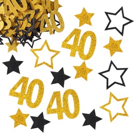 BETESSIN 40th Birthday Decoration - Pack of 100 40th Birthday Confetti Black Gold - Confetti Birthday 40th - Birthday Decoration Women - Table Decoration for 40th Birthday Men and Women