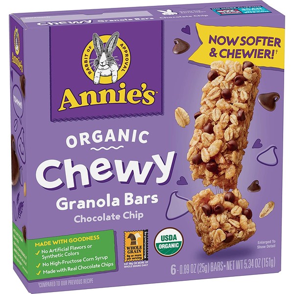 Annie's Organic Chewy Granola Bars Chocolate Chip, 5.34 oz, 6 ct (Pack of 12)