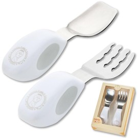 Baby Spoon, Fork, Recommended by Montessori Nursery Teachers, 1 Year Old, Baby Cutlery Set, Baby Cutlery Set, Popular, Baby Shower, 12 Months and Up (Smoky White)