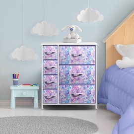 Sorbus Kids Dresser with 7 Drawers - Storage Chest Organizer Unit with Steel Frame, Wood Top & Handles, Tie-dye Fabric Bins for Clothes - Wide Furniture for Bedroom Hallway Kids Room Nursery & Closet