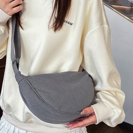 SCOFY FASHION Cord Crescent Bag for Women Lightweight Portable Hobo Bags Crossbody Chest Bag Minimalist Belt Bag, black