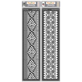 CrafTreat Border Stencils for Painting on Wood, Canvas, Paper, Fabric, Floor, Wall and Tile - Border XIV and XV - 2 Pieces - 3 x 12 Inches Each - Reusable DIY Art and Craft Stencils for Borders