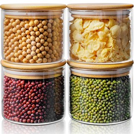 HomArtist Glass Jars with Bamboo Lids 17oz [Set of 4], Salad Fruit Meal Prep Jars with Lids, Air Tight Glass Storage Jars with Lids for Snack, Candy, Oats, Best for Kitchen & Pantry Food Storage