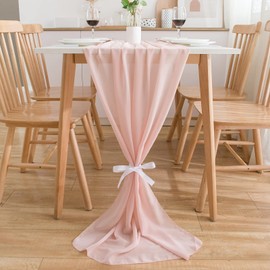 CHUQING Table Runner Pink 70 cm x 3 m Chiffon Pink Table Decoration Wedding Decorative Table Runner for Birthdays Light Pink