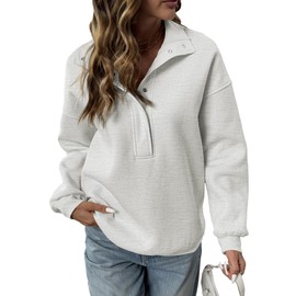 BLENCOT Womens Oversized Sweatshirts Button Up Henley Neck Pullovers Casual Loose Long Sleeve Tunic Tops Fall Outfits Trendy Light Grey X-Large