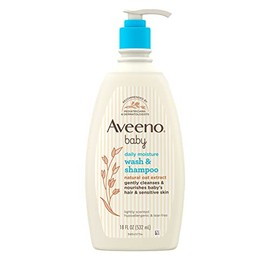 Aveeno Baby Daily Moisture Gentle Bath Wash & Shampoo with Natural Oat Extract, Hypoallergenic, Tear-Free & Paraben-Free Formula For Sensitive Hair & Skin, Lightly Scented, 18 fl. oz