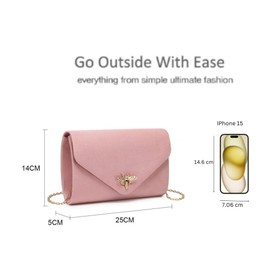 Kitise Women's Fashion V envelope Bee Clasp Faux Suede Clutch Handbag Evening Purse Bag With Chain Strap-BLACK