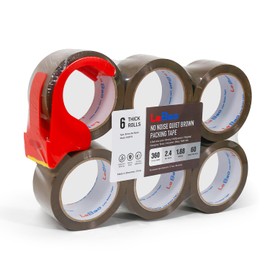 LeBao No Noise Silent Brown Packing Tape with Dispenser, 2.4 Mil x 1.88" x 60 Yards, 6 Rolls, Heavy Duty Noiseless Packaging Tape for Shipping Packaging Moving Sealing