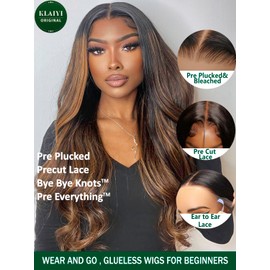 KLAIYI Pre Everything 13x4 Glueless Wig Ombre Brown Body Wave Pre Cut Lace Front Wigs Human Hair Pre Plucked Pre Bleached Wear and Go Wig with Dark Roots 12A Highlight Balayage 3S Ready To Wear 16Inch
