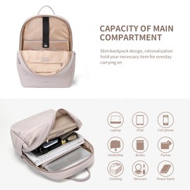 GOLF SUPAGS Laptop Backpack for Women Slim Computer Bag Work Travel College Backpack Purse Fits 15.6 Inch Notebook (Pinkish Gray)