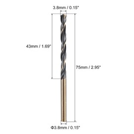 sourcing map 10pcs Straight Shank Twist Drill Bits 3.8mm Gold Titanium & Black Nitride Coated High Speed Steel (HSS) 4341 with 3.8mm Shank for Stainless Steel Alloy Metal Plastic Wood