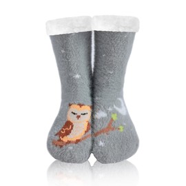 WOTENCE Slippers Socks Women's Wool Socks Winter Socks Soft Warm Cute Animal Winter Non-Slip Socks Women's Thermal Socks (Owl Grey