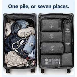 7-Piece Packing Cubes Set for Travel - Luggage Organizer Bags with Shoe Bag, Laundry Pouch and Mesh-Top Cubes for Suitcases and Carry-On