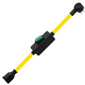 (1.5Feet) Heavy Duty SJTW 12AWG Outdoor Waterproof Extension Switch Cord, in-Line On/Off Switch Extension Cord, IP57 Waterproof,Max.20A 125V 4-in-1 T-Blade Female.