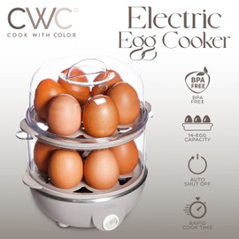 COOK WITH COLOR 350W Electric Double Layer Egg Cooker - Egg Boiler for Hard Boiled, Soft Boiled, and Omelettes, 6.1x6.1x8.7, Greige