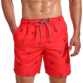 Biwisy Outdoor Men's Shorts Quick Dry Men's Swimming Trunks Stretchy Swimming Trunks Red