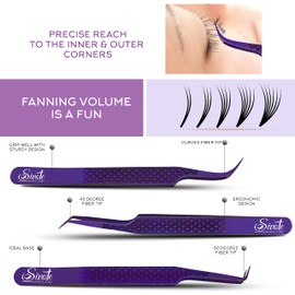 SIVOTE Eyelash Extension Tweezers Fiber Tips Japanese Steel, Set of 6, Curved, Dolphin, 90 Degree 45 Degree, Volume Boot & Slight Curved Tweezer, Purple