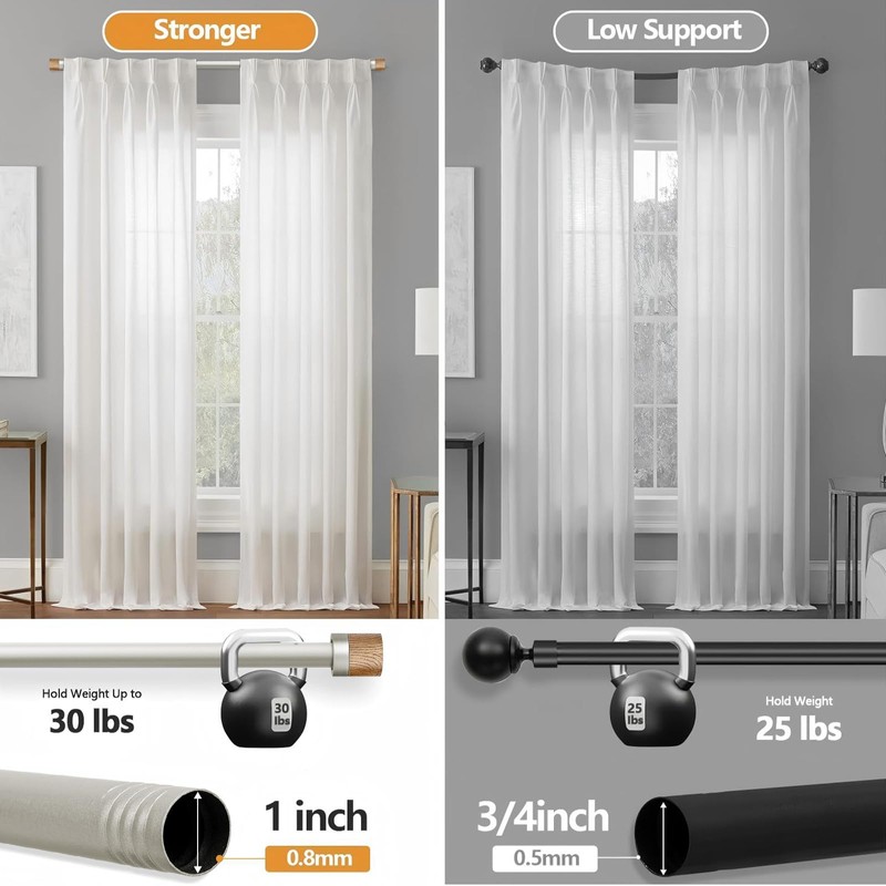 Nickel Curtain Rods for Windows 72 to 144 Inches(6-12ft),1 inch