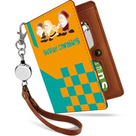 [Pretimo] Snow White Seven Dwarfs Character Bi-Fold with Reel Strap Pass Case, Seven Dwarfs Orange
