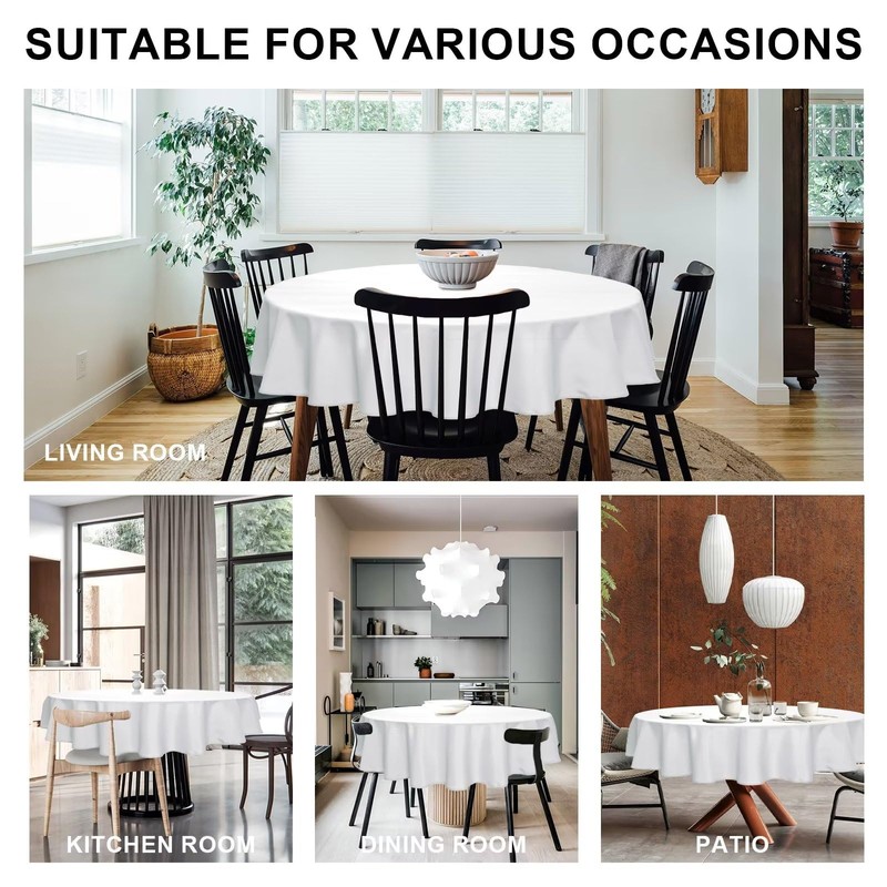 DWCN Table Cloth Wipe Clean Tablecloth White Round Tablecloth 140cm