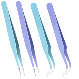 ElevateTech 4 Stücke Pinzette Spitz, Edelstahl Geraden und Gebogenen Spitzen Pinzetten Professionelle Präzisions Pinzette Wimpern für Wimpern Erweiterungen, Mitesser Entferner, Augenbrauen Entfernung