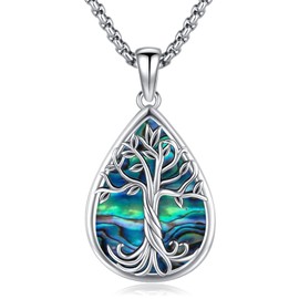 Eusense Tree of Life Necklace 925 Sterling Silver Pendant Tree Life Gifts Jewellery Women Ladies Girls Mother's Day Father's Day, Sterling Silver, Abalone