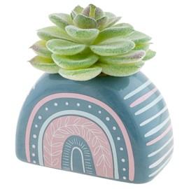 Karma, Shaped Succulent Pot, Artificial Succulents in Ceramic Pot, Faux Mini Succulent Plant, Desk Decor, Office Plants, Succulent Décor Faux Succulent Plants Potted - Rainbbow