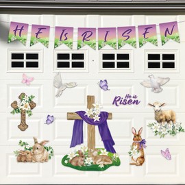 JarThenaAMCS 23Pcs Easter Garage Decoration Magnet Stickers He is Risen Cross Refrigerator Decals Floral Bunny Butterfly Magnet Stickers for Party Home Garage Door Car Decor