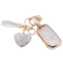 vehicleloong Key Fob Cover Case Shell Keychain for Kia Sportage Forte K5 Soul Sorento Telluride NIRO Seltos Cerato Stinger 2020 2021 2022 2023 2024 2025 Accessories Bling Girly Women, Gold White, TPU
