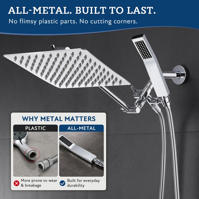 G-Promise All Metal 10" Dual Square Shower Head Combo |