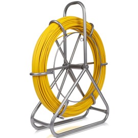 Fish Tape Fiberglass 6MM 425FT,Duct Rodder Fish Tape Puller Fiberglass Wire Cable Running with Cage and Wheel Stand,Durable Steel Reel Stand,Fish Tape Min Bending Radius 13inch (6mm 425Ft)
