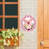 Pink Gingham Pig Wreath Sign 9 Inches Round Metal Sign