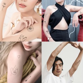 One Grace Mini Fine Line Temporary Tattoos - Realistic Long Lasting Waterproof Tiny Tattoos - Black and White Butterflies Flower Rose Minimal Small Tattoos for Women and Men