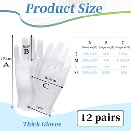 Xynovate 12 Paia di Guanti in Cotone Bianco, Guanti in Tessuto Morbido per Maschere per Le Mani per Mani Secche Idratanti Cosmetici Eczema, Mani Spa,L
