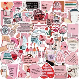 Love Yourself Positive Pink Stickers, 50PCS Rejection of Internal Friction Aesthetic Inspirational Stickers for Women Girls,Waterproof Motivational Decals