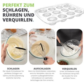 Oliver's Kitchen ® Ballon-Schneebesen Edelstahl mit integriertem Silikonschaber - Ideal zum Backen und Kochen - Spiralschneebesen - Komfortabler Griff - Einfach zu reinigen