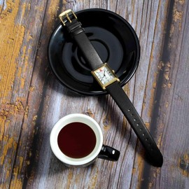 WOCCI 20mm Lug Width, Elegant Watch Band, Genuine Leather Replacement Strap with Gold Buckle (Black)