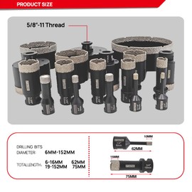 DT-DIATOOL Daimond Core Drill Bit 4 Inch Vaccum Brazed Hole Saw with 5/8"-11 thread Drilling for Procelain Tile Ceramic Stoneware Marble Granite Stone Brick