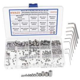 HVAZI 400PCS Metric M1.6 M2 M2.5 M3 M4 M5 M6 M8 304 Stainless Steel Internal Hex Drive Cup Point Set Screws Assortment Kit,with Allen wrenchs