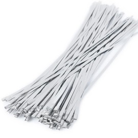 Metal Zip Ties of 100 Pcs, 16 IN SUS 304 Stainless Steel Cable Ties, Heavy Duty Metal Zip Ties for Exhaust Wrap, Heat Resistant Fencing Ties. for Pipe, Auto repair. L/16”(400mm) W/0.18”(4.6mm)