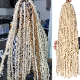 Beverlee Blonde Butterfly Locs Crochet Hair 30 Inch Distressed Faux Locs Pre-looped 613 Goddess Locs Crochet Braids Handmade Extended Soft Locs For Women Extensions (6 Pack 613#)