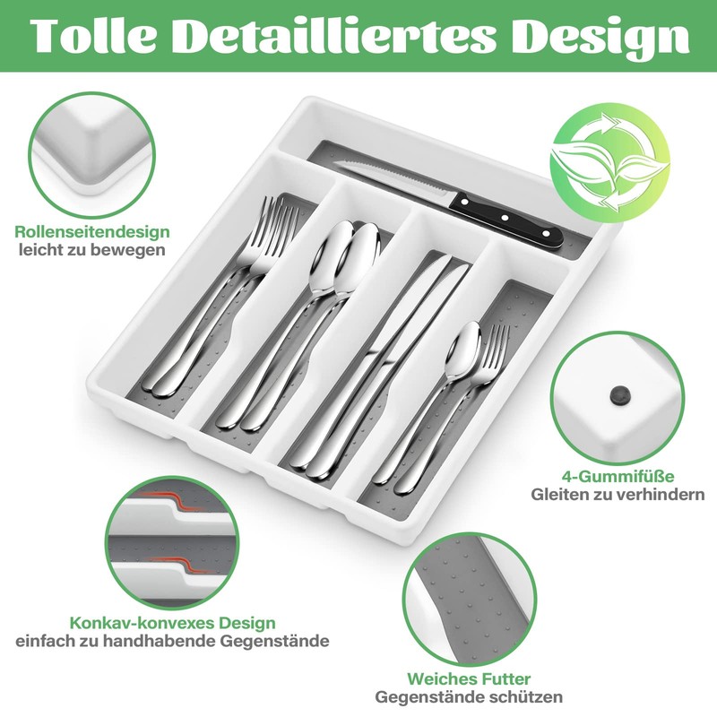 Homikit Cutlery Tray for Drawers, Plastic Cutlery Tray with 5