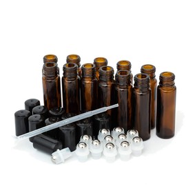 ZEJIA 10ml roller bottles for essential oils, 12 Pack Roll on Bottles, Amber Thick Glass Roller Bottles for Oils, with Stainless Steel Roller Balls, 2 Droppers