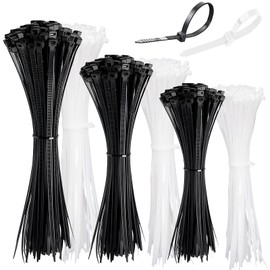 AMSGANK Set of 300 Black and White Cable Ties, 100/200/300 mm, Self-Locking Cable Ties, UV-Resistant Nylon Plastic Cable Ties, Multifunctional for Cable Management, Gardening