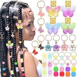 40PCS Butterfly Hair Jewelry Colorful Flower Braids Clips Cute Dreadlock Beads for Girls Butterflies Hair Charms Kids Braid Accessories Summer Hair De