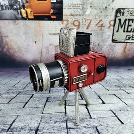 PARSAHO Vintage Tripod Camera Model Metal Sculpture Decor Cinema Photography Accessory Pen Holder Decorative Figurine Home Desktop Decoration Nostalgic Gift