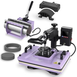 PlanetFlame Heat Press Machine 12x15 Inch, 360° Swing Away 5 in 1 Heat Transfer Machine, Multifunctional Heat Transfer Press Machine with 30OZ Tumbler Attachment for Hat/Plate/T-Shirt/Mug, Purple