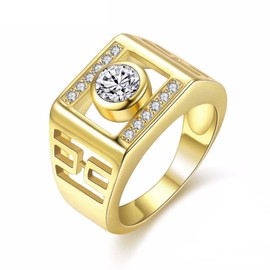 Uloveido Gold Plated Round Cubic Zirconia Square Hollow Wedding Band Engagement Rings for Men JX005 (Size 11)